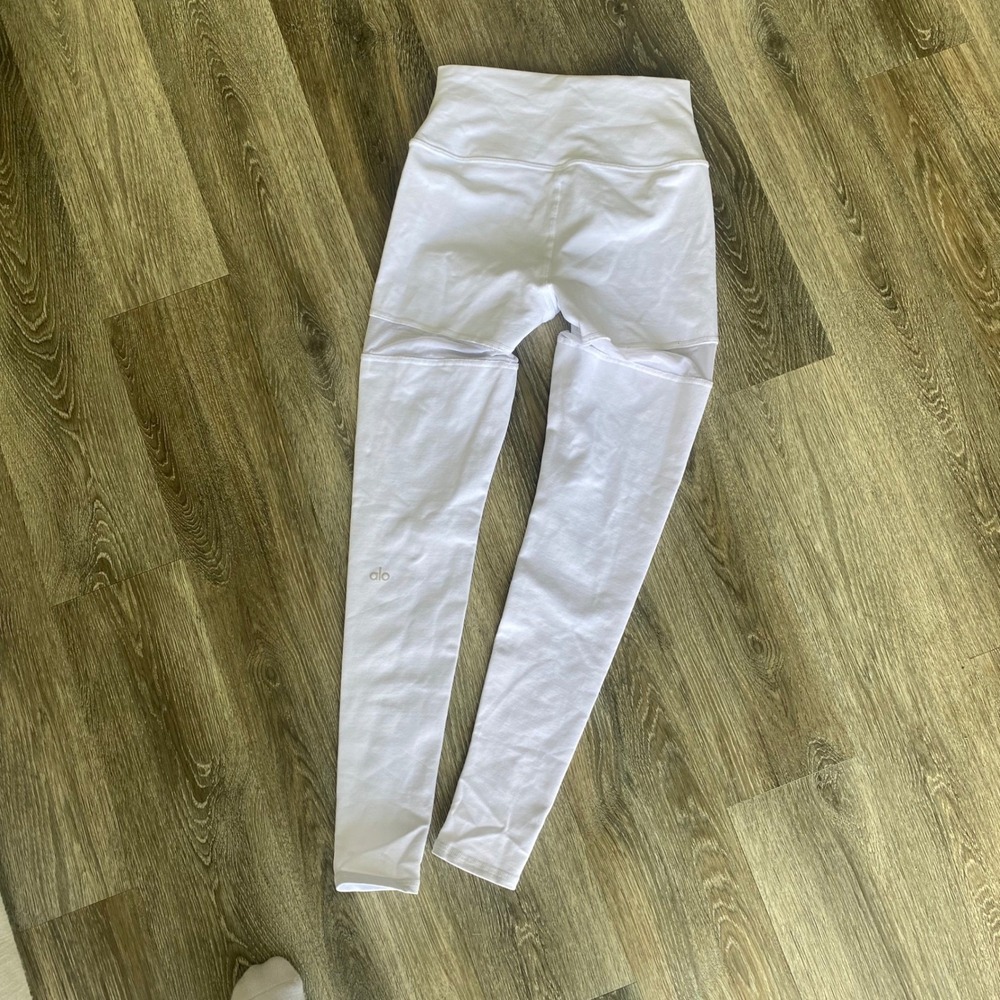 Alo Yoga Women's White High-Waist Mesh Goddess Leggings Size S